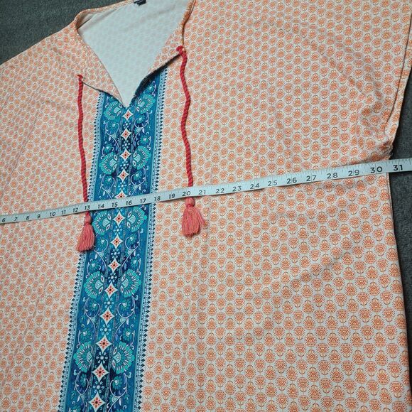 Boho Tunic Top XL Orange Blue Tassel V-Neck Caftan Blouse Lightweight Nylon... - Picture 4 of 8